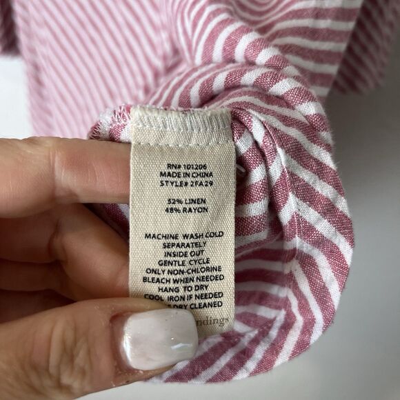 Soft Surroundings M Landfall Tunic Top Red White Stripe Linen Rayon 227 - Picture 4 of 7